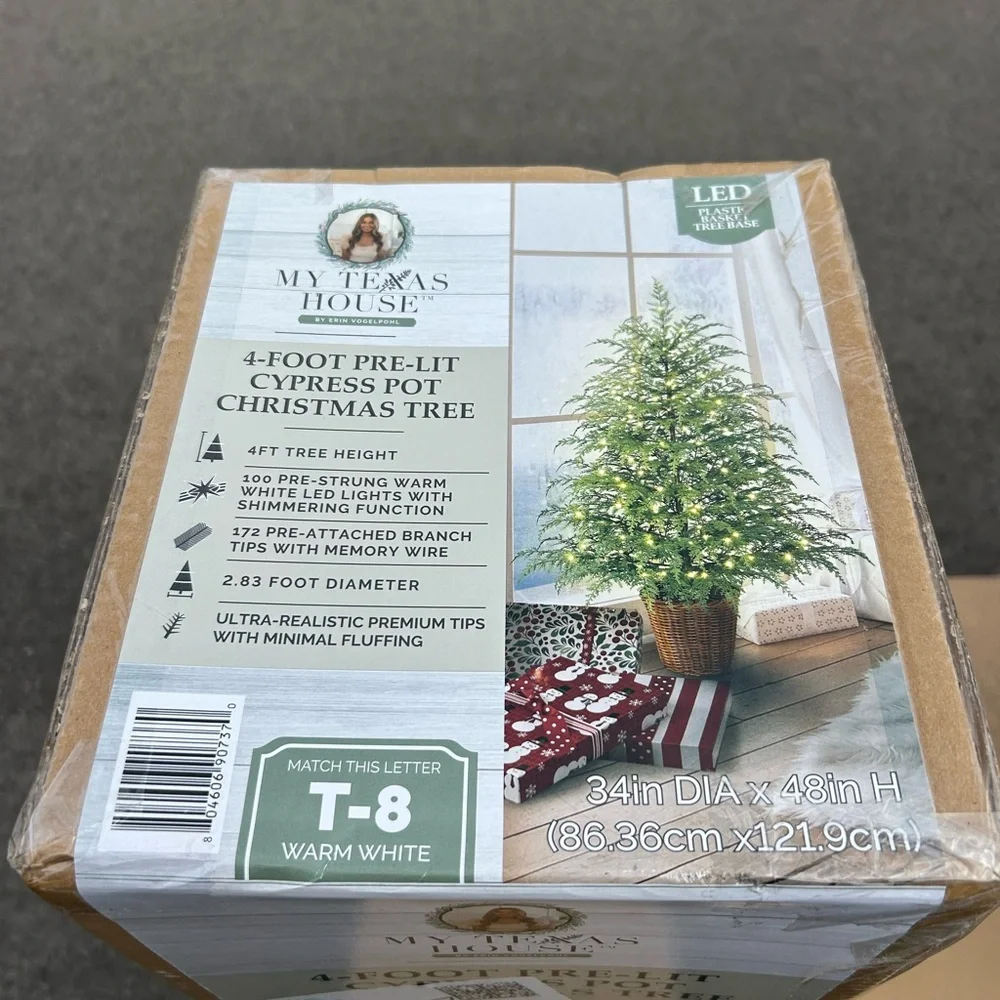 My Texas House Pre-Lit VIRAL Christmas Potted Cypress Tree 4’ w/Twinkling Lights